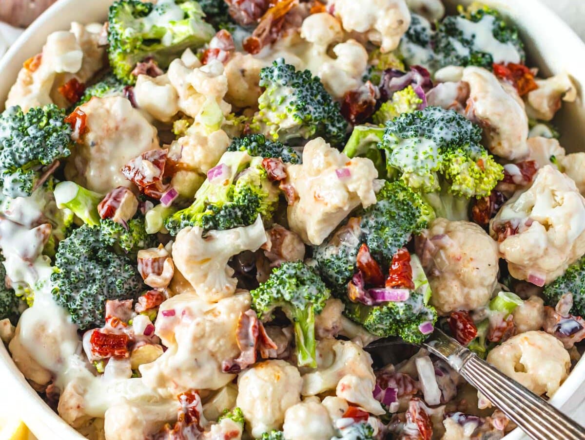 Healthy Broccoli Cauliflower Salad: Low Carb, Gluten Free & Family Favorite
